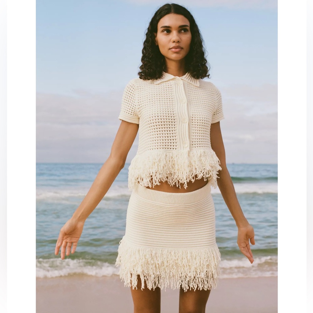 Zara FRINGED CHECK KNIT SKIRT